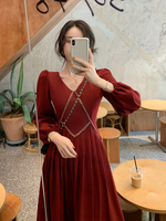 Festive New Year Clothes for New Year Women's French Over-the-Knee New Year's War Dress Red Dress Design Niche Autumn and Winter