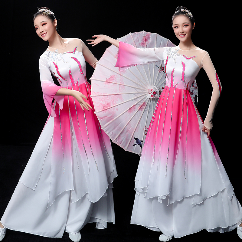 Chinese Folk Dance Costume Classical Dance Costume Chinese style adult fresh elegant dance costume umbrella long skirt Fairy Chinese Folk Dance Costume Classical Dance Costume Chinese style adult fresh elegant dance costume umbrella long skirt Fairy