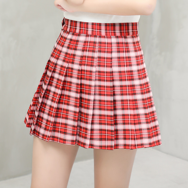 Grid 100 Pleats Half Body Dress Woman Spring Autumn 2022 New 100 Hitch Skirt Red High Waist College Wind Summer Short Skirt Pants