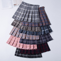 Plaid group skirt large size plaid pink pleated skirt autumn winter skirt womens college style high waist A- line dress summer