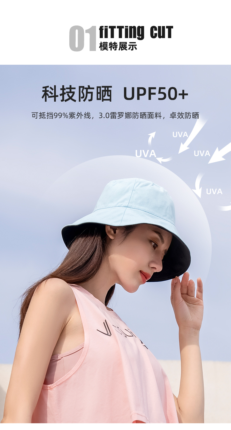韩国VVC 2020新款 6层防护 UPF 2000+防晒 遮阳帽 双面渔夫帽 图17