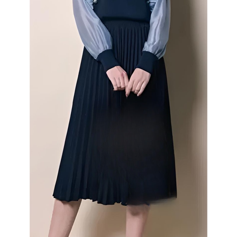 【D16 Skirt】Weile Women's Ruffled Versatile Autumn Patchwork Slimming Knitted Fashion Pleated Skirt