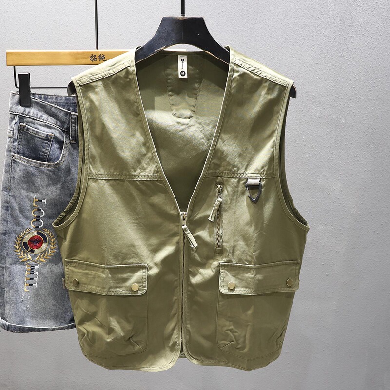 American Retro Workwear Vest for Men, Summer Functional Style Vest, Outdoor Trendy Sleeveless Jacket