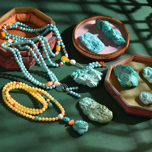 慕粉 Бирюзовая резная подвеска, ожерелье, цепочка, браслет