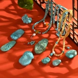 慕粉 Бирюзовая резная подвеска, ожерелье, цепочка, браслет