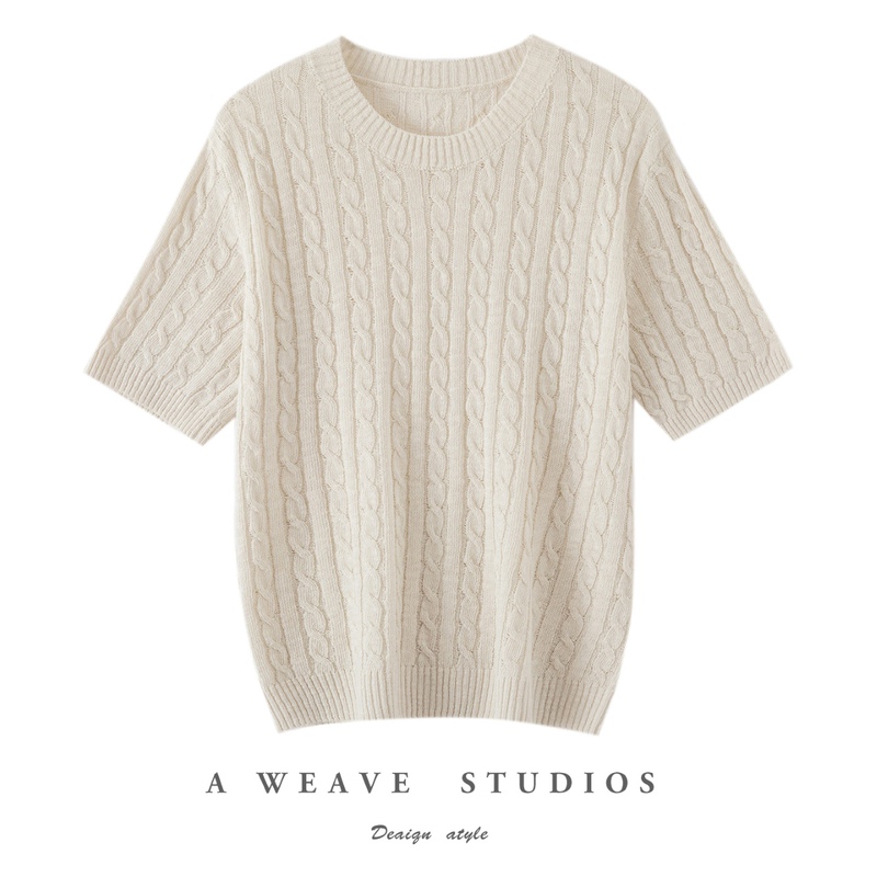 Offline Order Payment! Kangmou Lai Yarn, Floral Yarn, Big Belly Yarn, Twisted Pattern Knit Short-Sleeve Women's Top C61-1125