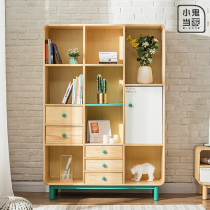 Little ghost home Nordic wood bookcase multifunctional simple locker lattice cabinet children furniture cabinet bookshelf