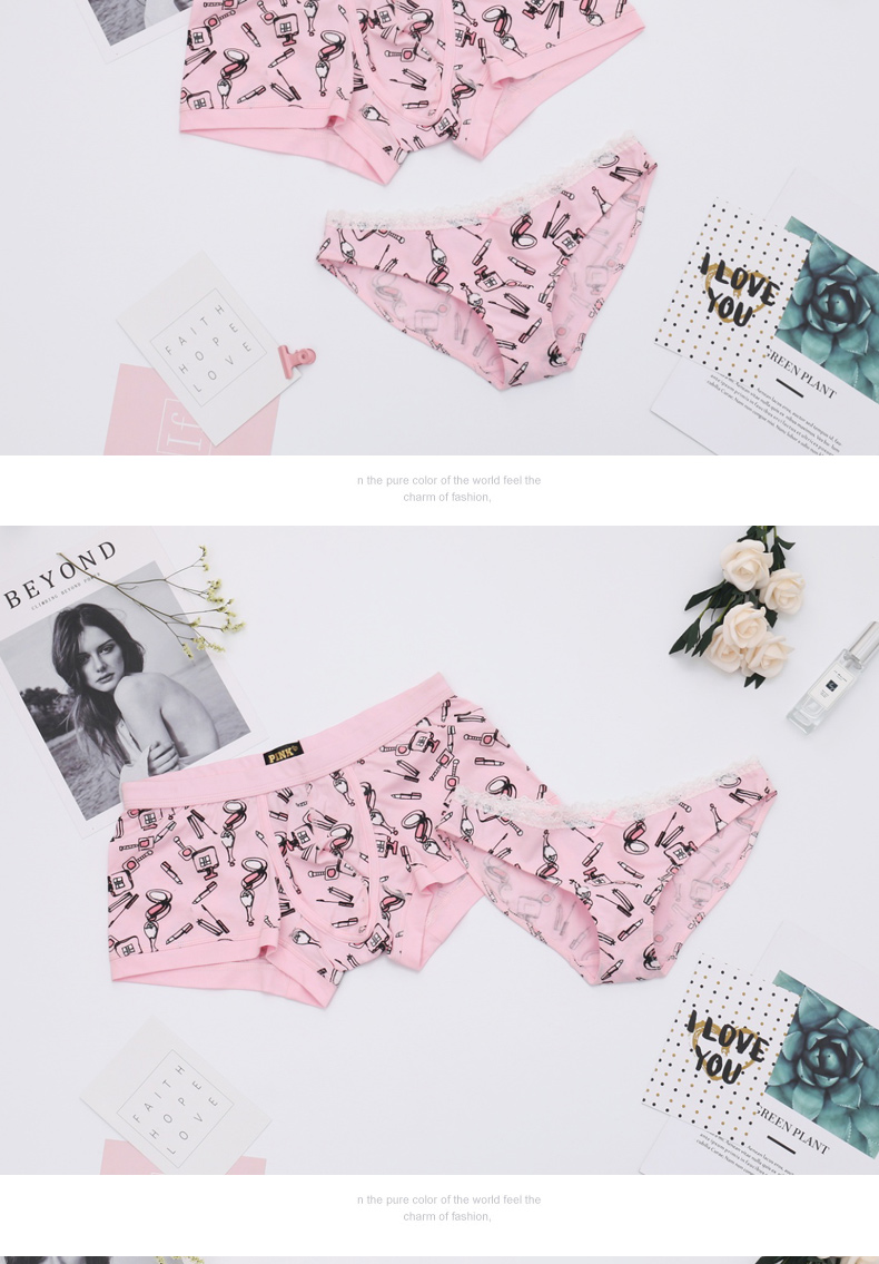 Mới 2 tải đồ lót cặp đôi nam boxer nữ tam giác đồ lót ren gợi cảm hoạt hình bông phù hợp quan chip 