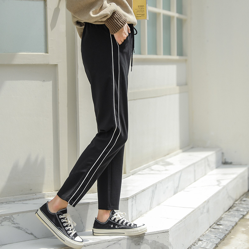 F H X side white strip casual pants in autumn new Harley pants black and thin large size sweatpants