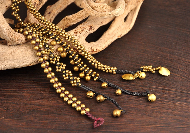 Thái Lan Pure Copper Ocean Star Bracelet Ink Bell Bracelet Bracelet Tính năng Hand Hand Handmade Dân tộc Gió Vòng chân cá tính Sáng tạo - Vòng chân vòng chân cho nữ
