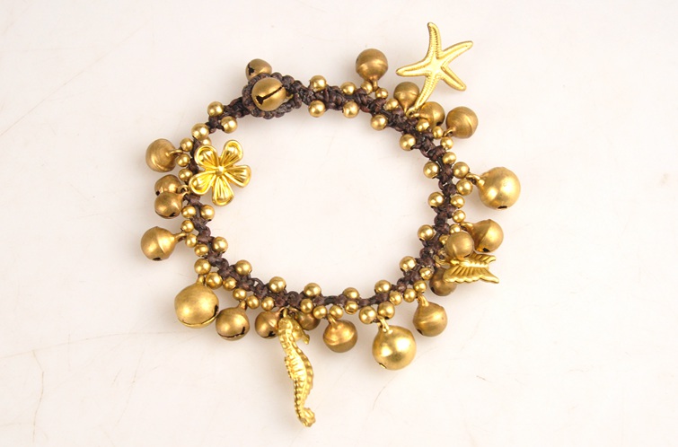 Thái Lan Pure Copper Ocean Star Bracelet Ink Bell Bracelet Bracelet Tính năng Hand Hand Handmade Dân tộc Gió Vòng chân cá tính Sáng tạo - Vòng chân vòng chân cho nữ