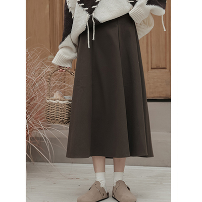 taobao agent Colored corduroy demi-season pleated skirt, winter long skirt, fitted, A-line, suitable for teen