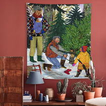 Foreign trade export Nordic INS style Christmas hanging cloth Oil painting style holiday bed and breakfast bedroom living room decoration background cloth