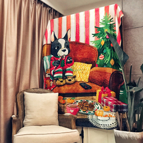 Foreign trade export INS wind cute bulldog cartoon animal illustration hanging cloth bedroom bed and breakfast background cloth decorative cloth