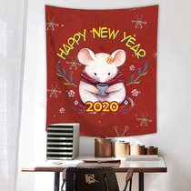 Foreign trade export 2020 year of the rat cartoon cute illustration hanging cloth New Year decoration live background cloth bed and breakfast hanging painting