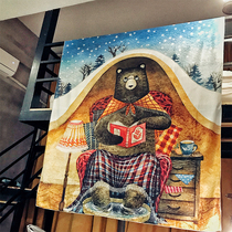 Foreign trade export winter warm and cute reading bear hanging cloth cartoon decoration cloth background cloth dormitory room transformation