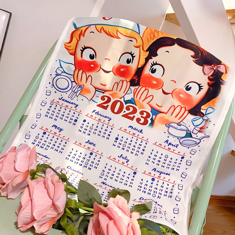 Гобелен 马吉吉  2023年ins风北欧可爱挂历娃娃个性挂布挂墙装饰日历定做
