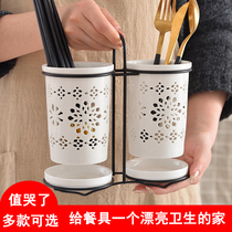 Japanese-style household chopsticks rack ceramic drain chopsticks tube hollow double chopstick Tube carved chopstick cage shelf