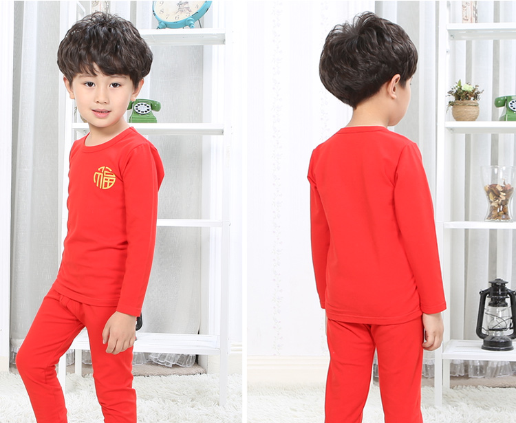 Trẻ em Nam Cực năm sinh đồ lót màu đỏ đặt bé trai lớn bé trai mùa thu quần áo ấm bé gái đồ ngủ shop quan ao baby