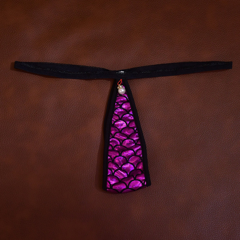 Exported to Europe and America, Mini Fish Scale Pattern Sexy Low-Waist Thong with Narrow Elastic Band, Niche T-Pants for Women
