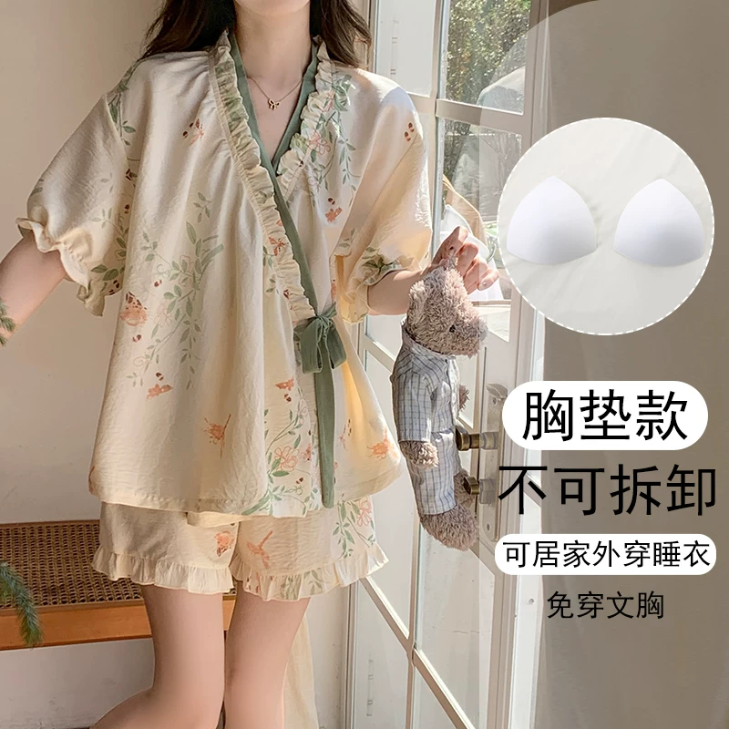 Pijama, летом тонкая майка с чашками, китайский стиль, с коротким рукавом