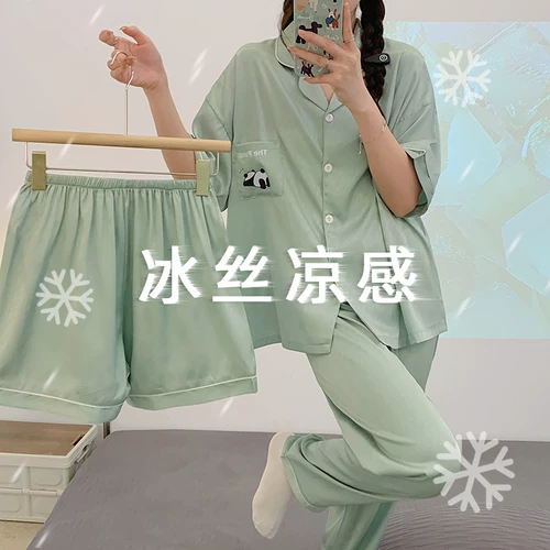 Шелковая летняя пижама, комплект, штаны, 3 предмета, короткий рукав, размер, изысканный стиль