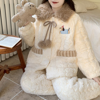 2026 New Autumn and Winter Three-Layer Quilted Dachshund Dog Pajamas for Women, Fleece-Lined and Thickened Coral Fleece Set, Loungewear