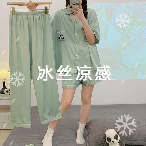 Шелковая летняя пижама, комплект, штаны, 3 предмета, короткий рукав, размер, изысканный стиль