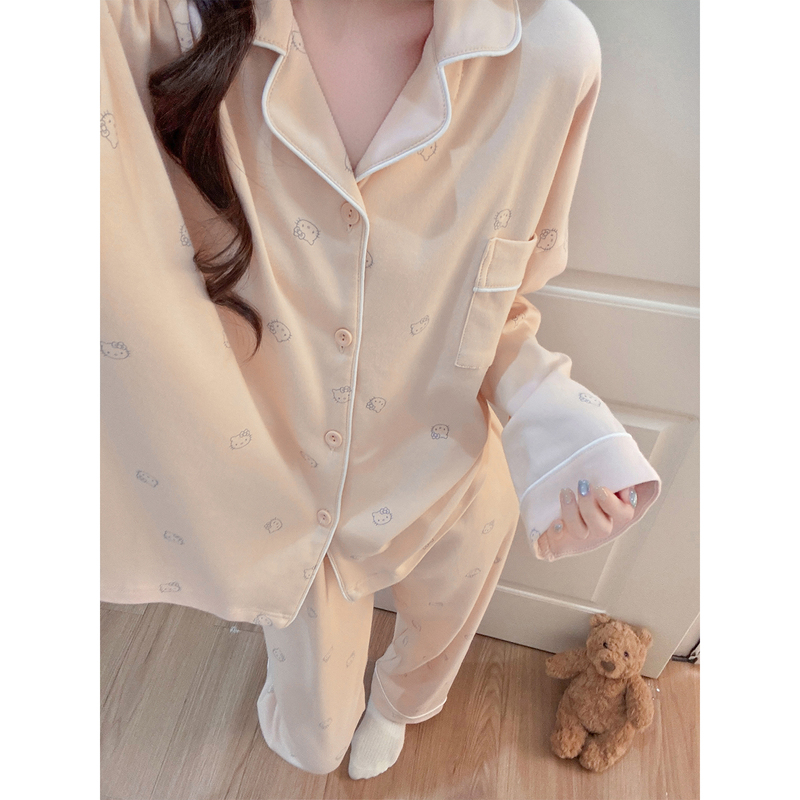 2026 New Women's Cute Cat Pajamas Spring and Autumn Long-Sleeved Set Large Size Long Pants Loungewear Can Be Worn Outside 2026 New Women's Cute Cat Pajamas Spring and Autumn Long-Sleeved Set Large Size Long Pants Loungewear Can Be Worn Outside