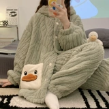 Коралловая бархатная демисезонная флисовая милая фланелевая пижама с капюшоном, увеличенная толщина, популярно в интернете