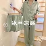 Шелковая пижама, летний тонкий комплект, 3 предмета, изысканный стиль, короткий рукав, популярно в интернете, большой размер