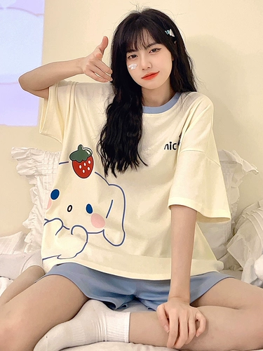 Милые женские пижамы, летние с короткими рукавами, коричневая собака, популярный стиль, большой размер, новинка 2024 года, пуловер, свитер, домашний декор