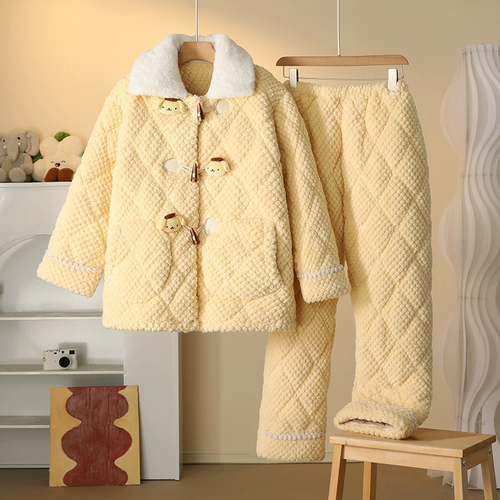 Демисезонная коралловая бархатная пижама, стеганый утепленный милый комплект, коллекция 2023