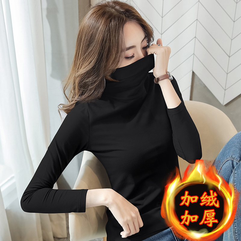images 2:With a long-sleeved T-shirt female pure cotton nun in autumn and winter with a thick ocean-grown black clothes