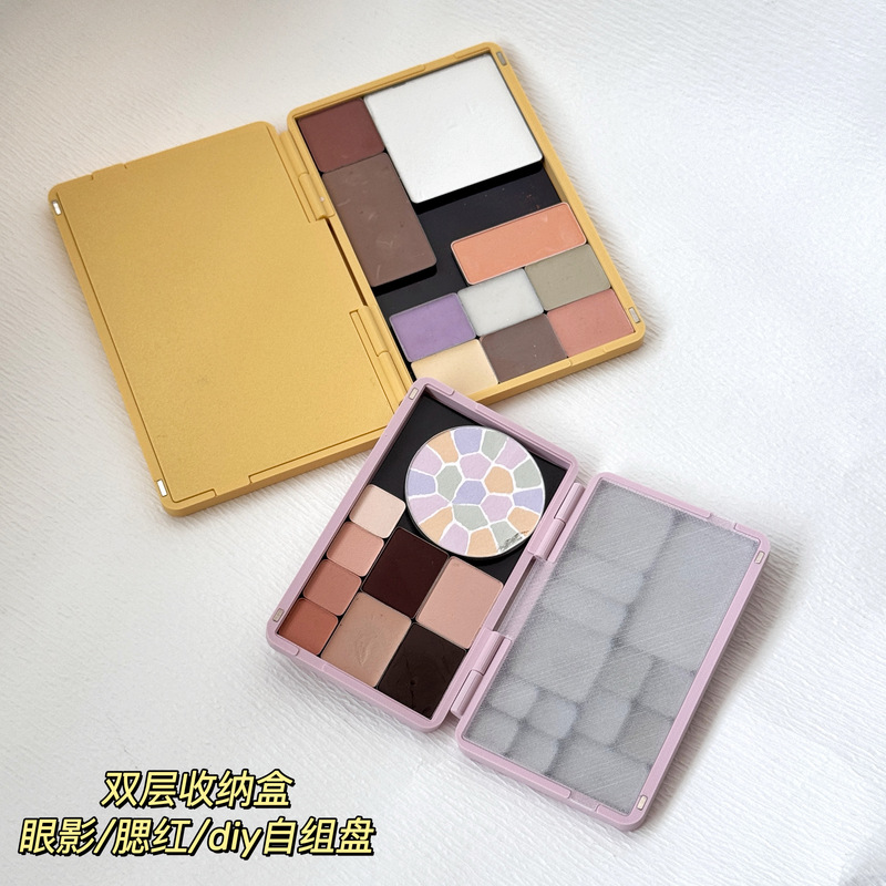 Large Double-Layer Eyeshadow Magnetic Empty Palette, High-Gloss Blush DIY Travel Storage, Height-Adjustable Self-Assembled Tray, Can Hold Muf Iron Tray