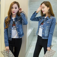 Áo khoác denim nữ mùa xuân và mùa thu đoạn ngắn áo cardigan mỏng mỏng Học sinh Hàn Quốc hoang dã tự tu luyện áo khoác dài tay nữ áo blazer nữ