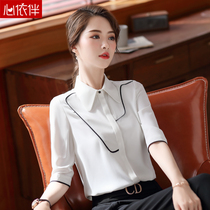 White Shirt Woman Middle Sleeve Design Sensation Small Crowdair Blouse Summer Snowspun Shirt Fashion Temperament Professional White Shirt