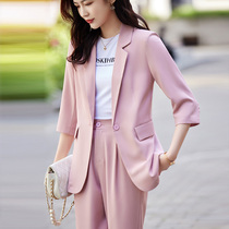 Pink Suit Jacket Woman Summer Thin with small sub 70% sleeves Jacket Professional Temperament Western Suit Fashion Suit Summer