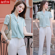 Snowspun Shirt Woman Summer Short Sleeve Summer Thin style Fashion Foreign Air Blouse Design Sensation Little crowned with professional white shirt