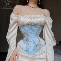 Annzley sky blue breathable lace thin summer girdle steel bone wear sexy handmade three-dimensional nail flower waist seal
