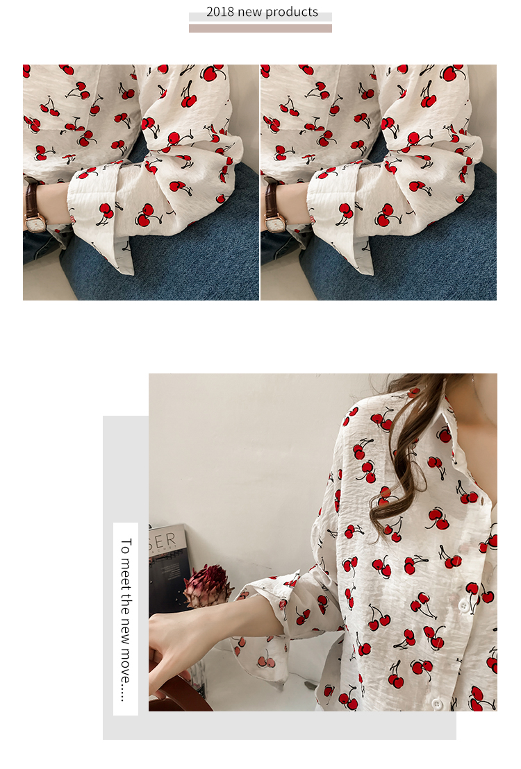 Áo sơ mi nữ mùa xuân mới 2019 Áo sơ mi nữ dài tay Hàn Quốc Sweet Cherry In áo sơ mi đáy - Áo sơ mi dài tay áo sơ mi nữ dài tay cho người béo