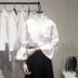 Đèn lồng tay áo ren nữ mùa xuân phiên bản mới của Hàn Quốc hoang dã cổ chữ V ngắn ngắn dài trắng các kiểu áo sơ mi nữ dài tay Áo sơ mi