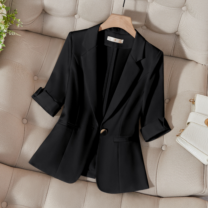 Black Three-Quarter Sleeve Blazer for Women, Summer Thin Style, 2026 New Model, Elegant Professional Suit for Petite Ladies Black Three-Quarter Sleeve Blazer for Women, Summer Thin Style, 2026 New Model, Elegant Professional Suit for Petite Ladies