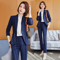 Blue Suit Suit Woman Spring Autumn High-end Temperament Goddess Van Long Sleeve Superior Sense Dress Workplace West Suit Work Clothes