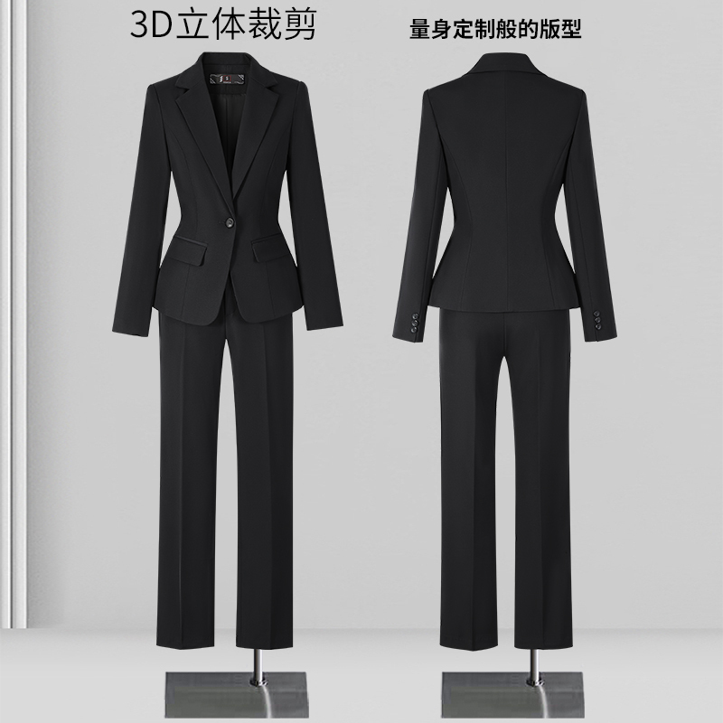 Black Formal Women's Suit, Interview Blazer, Women's Slim-Fitting Waist-Cinching Suit, Hotel Professional Temperament Work Clothes