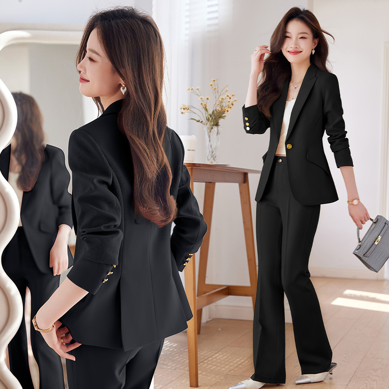 Black Suit Set for Women 2026 Spring and Autumn Professional Formal Wear Elegant Slim Fit Double Slit Blazer Workwear