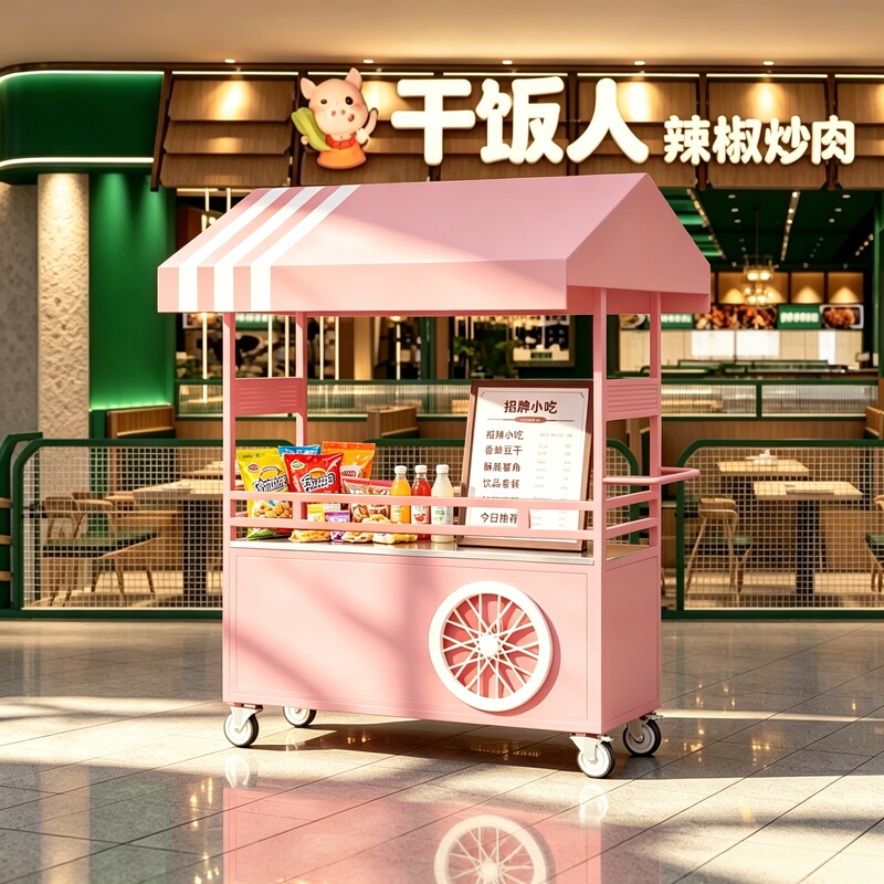 Shopping Mall Promotional Cart, Mobile Small Cart, Outdoor Iron Art Snack Cart, Night Market Square Food Stall Cart