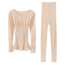 Thermal underwear womens wool silk velvet self-heating womens body tight thin bottoming shirt autumn coat and long trousers set