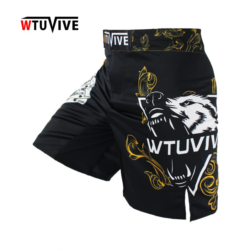 WTUVIVE Men's MMA Playing Card Pattern Fighting Training Pants Fitness Boxing Muay Thai Punching Sports Shorts