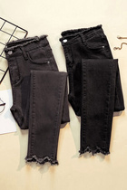 2021 spring summer new black high-waisted jeans women plus velvet stretch large size slim thickened small feet pencil pants